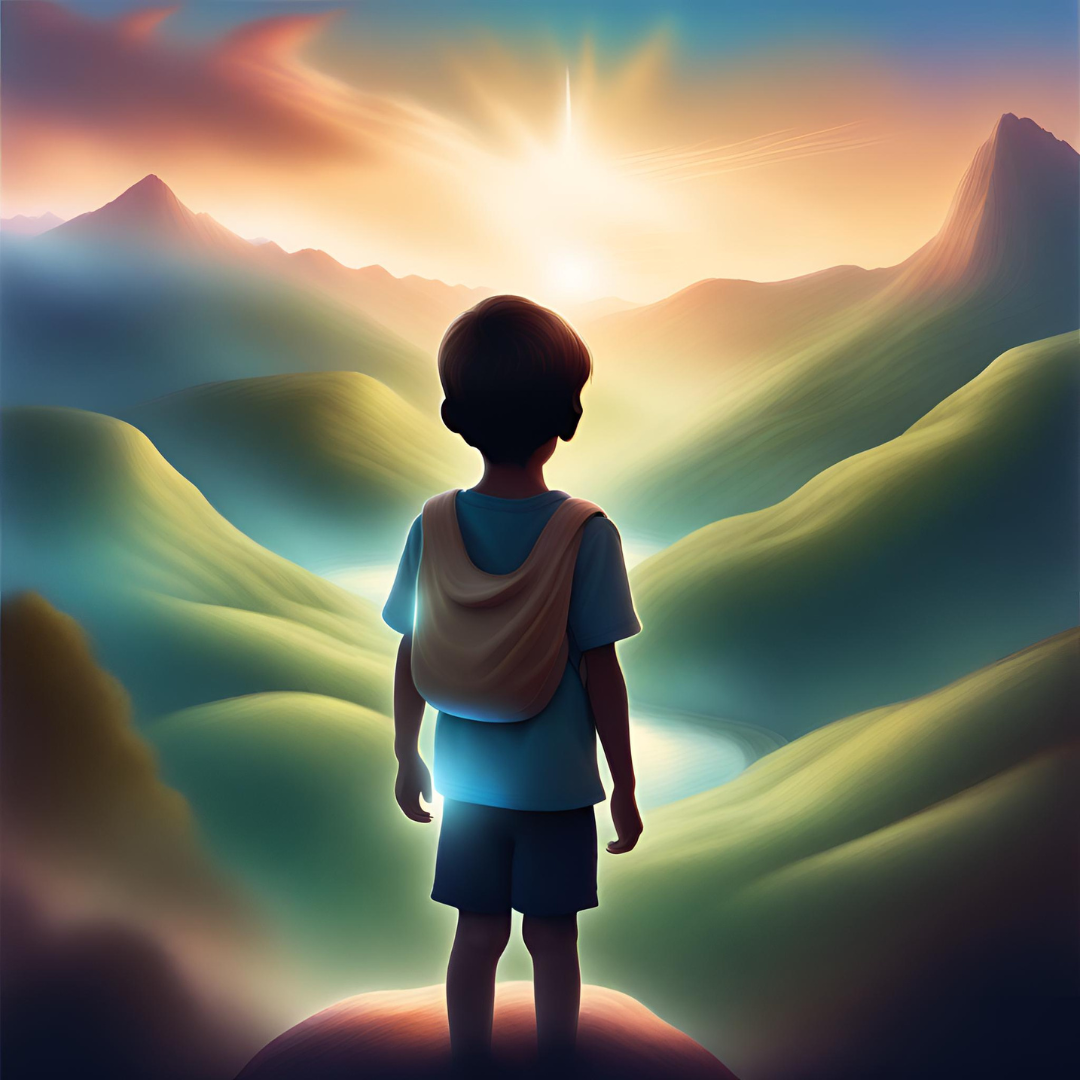 dessin coloré d'un jeune garçon de dos qui regarde au loin